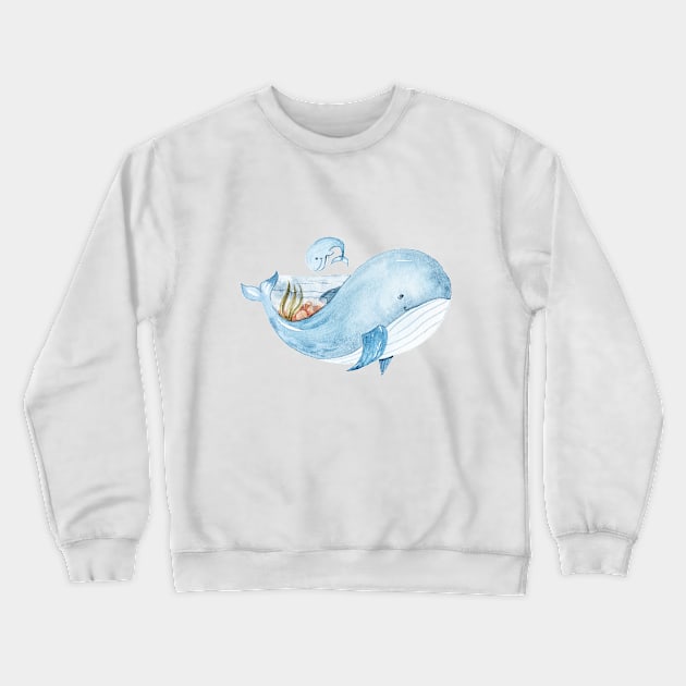 Watercolor blue orca whale illustration, cute kids print Crewneck Sweatshirt by tiana geo